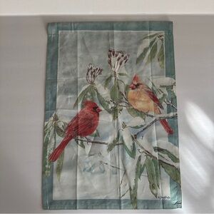 Winter Cardinals Indoor Flag 18 X 12” Jane Shasky Signed Bird Art Wall Hanging